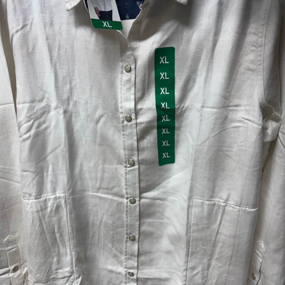 Jachs Girlfriend Women's Cozy snap down Flannel Shirt, Pockets White XL - Picture 10 of 10